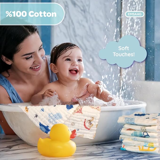 Muslin Baby Washcloths Baby Wipes Newborn Pack of 7-Car Patten, Absorbent Baby - Image 4