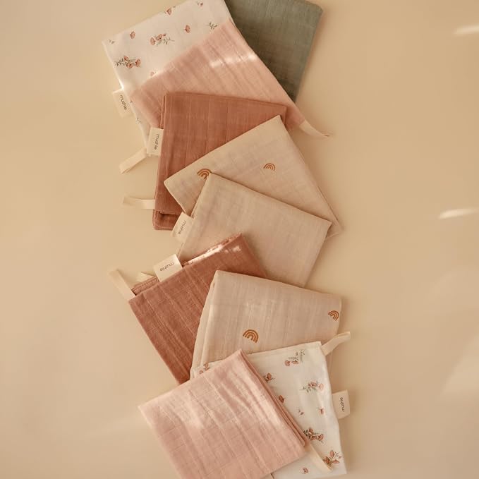 mushie Muslin Organic Cotton Washcloths 5-Pack | Soft Wipes - Image 8