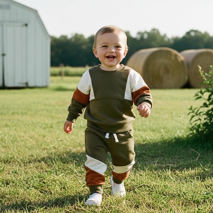 Kupretty Toddler Baby Boy Fall Winter Clothes Color Block Long Sleeve - Image 2