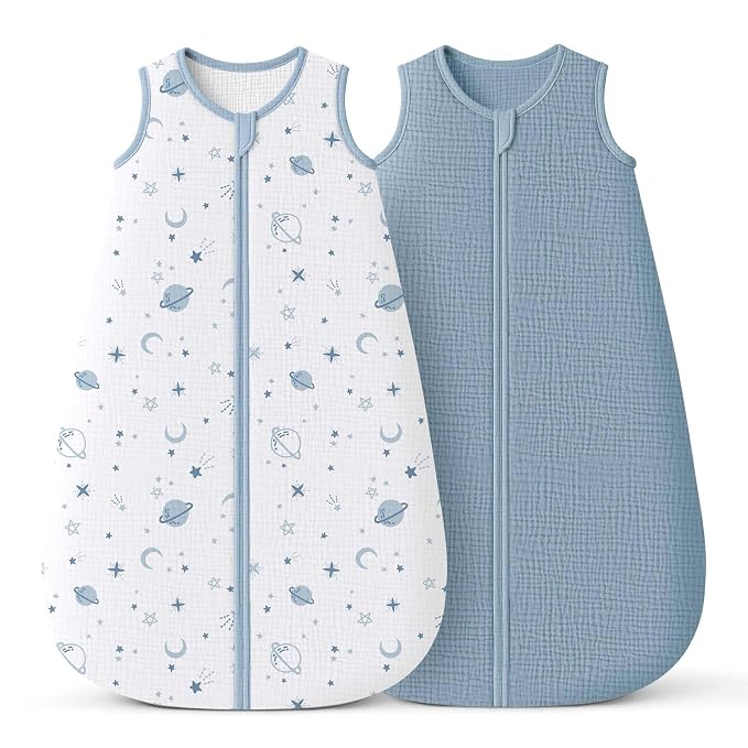 Konssy Muslin Baby Sleep Sack 0-6 Months 0.8 TOG, 2 Pack 100% Cotton Wearable by Konssy