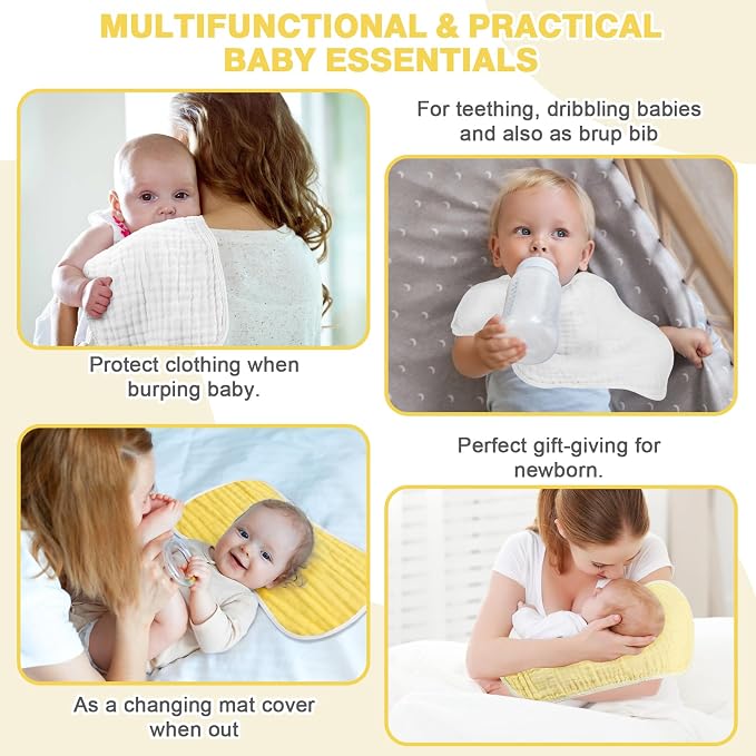 MUKIN Baby Muslin Burp Cloth Set of 6, Ultra Soft Absorbent Thick Cotton - Image 4