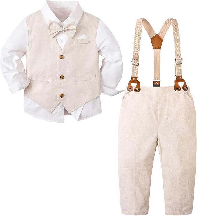 SANGTREE Boys Cotton Linen Suit Formal Set Baby Clothes Boy Gentleman Wedding by Weaimtoprovidecustomerbothgoodserviceandbestproductingoodvalue