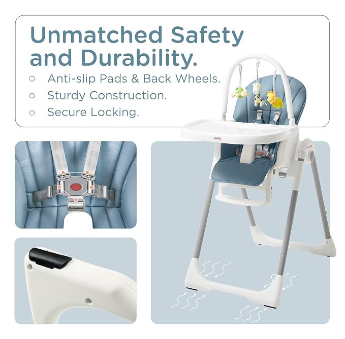 KÜB 3-in-1 Foldable Baby High Chair, 7 Height & 4 Recline Adjustable Seat & Tray - Image 4