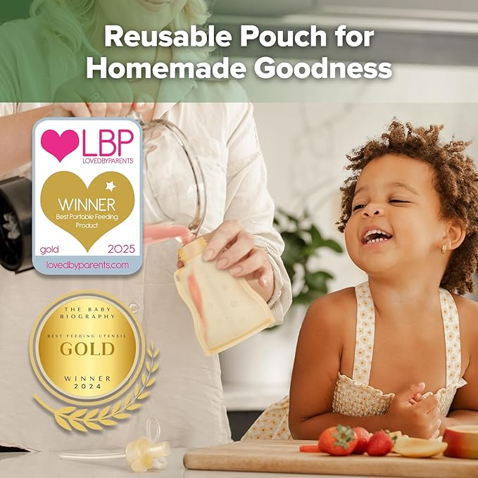 haakaa Baby Food Pouch Refillable Baby Squeeze Silicone Yummy Pouch, Soft - Image 2