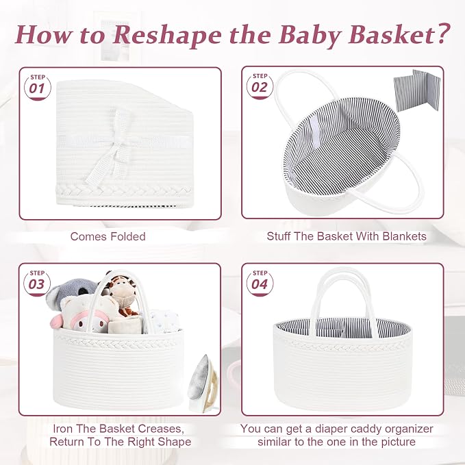 Baby Diaper Caddy Organizer, Cotton Rope Diaper Basket, Baby Basket - Image 8