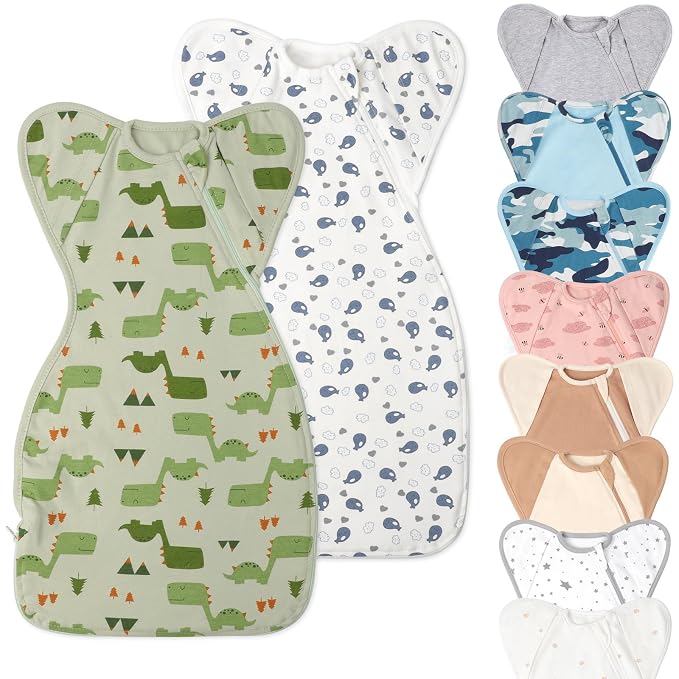 Premium Soft Cotton Swaddle Blanket Sleep Sack Arms Up 2 Packs 6-12 Months by Knirose