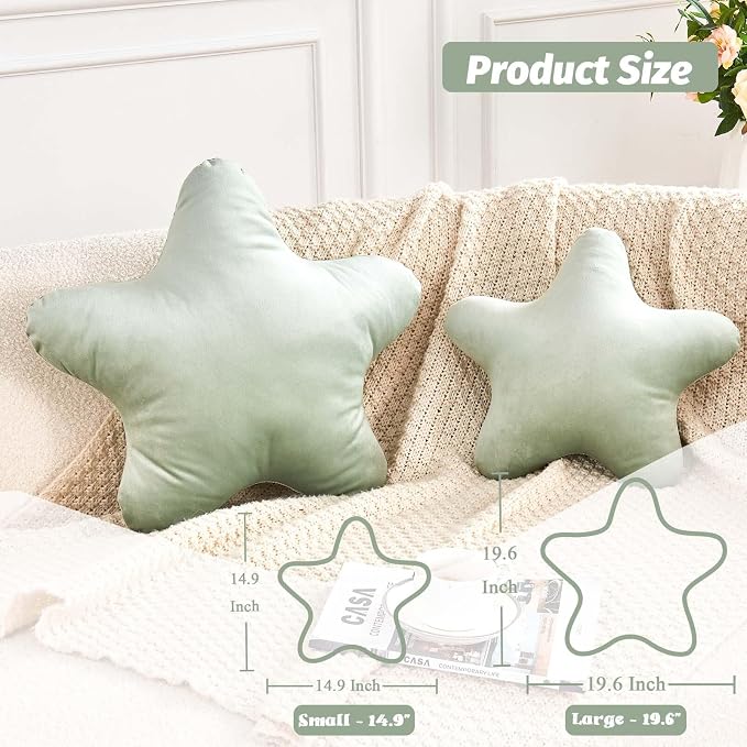 Sage Green Star Throw Pillow, Cute Star Pillow Room Decor, Soft 14.9" Star - Image 2