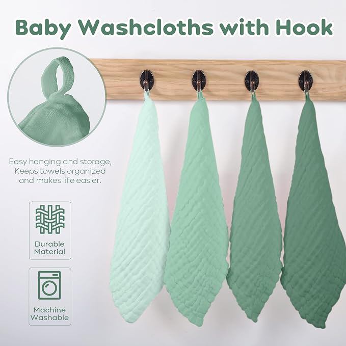 Yoofoss Muslin Baby Washcloths 100% Organic Cotton Face Towels 6 Pack Wash - Image 6