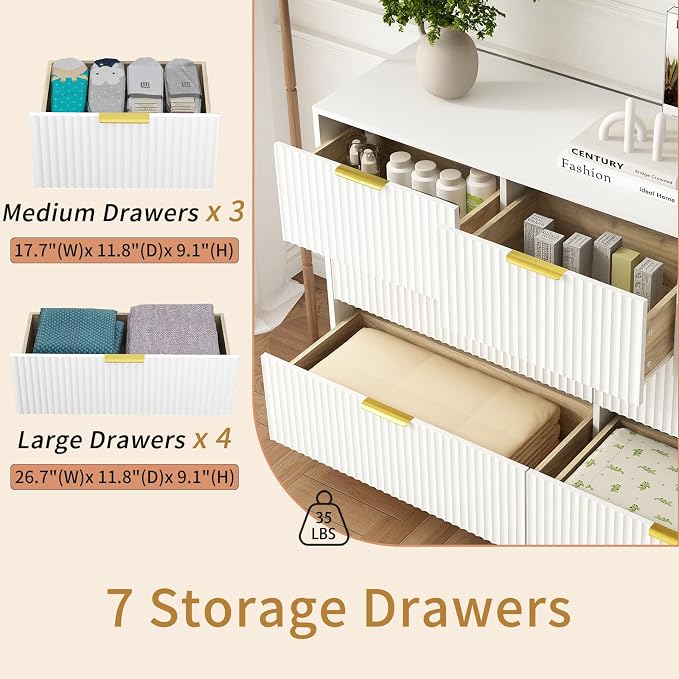 7 Drawers Dresser for Bedroom, Modern Chest of Drawers, Wood TV Stand Storage - Image 4
