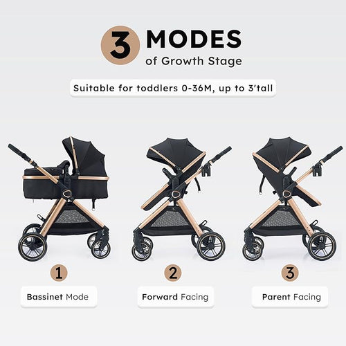2 in 1 Baby Stroller, Convertible Bassinet Pushchair - Image 2