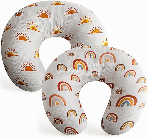 2 Pack Muslin Nursing Pillow Cover 100% Cotton Boho Neutral Stretchy Removable by FIGEPO