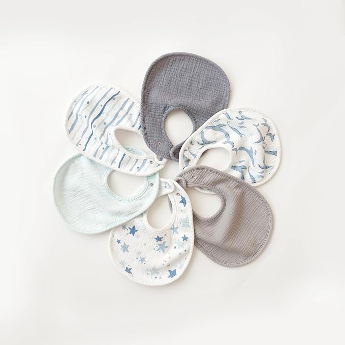 Konssy 6-Pack Muslin Baby Bibs for Boys & Girls, Soft Cotton Absorbent Bandana - Image 7