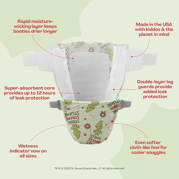Hello Bello Dr. Seuss Baby Grinch Premium Diapers, Size 4, 58ct Plus Bonus - Image 5