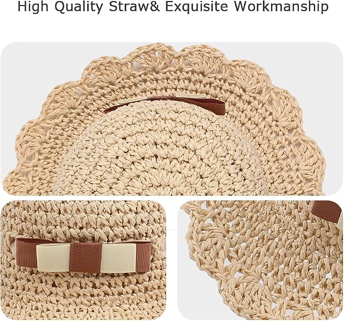 Baby Girl Straw Hat Outdoor Baby Sun Protection Hats Summer Bowknot Beach Cap - Image 6