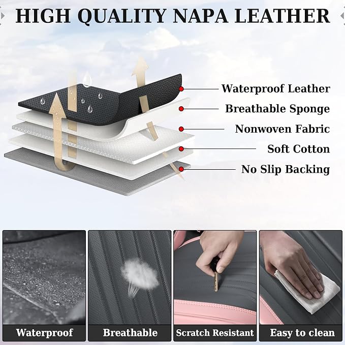 Coverado Car Seat Covers Full Set, Nappa Leather Seat Covers - Image 8