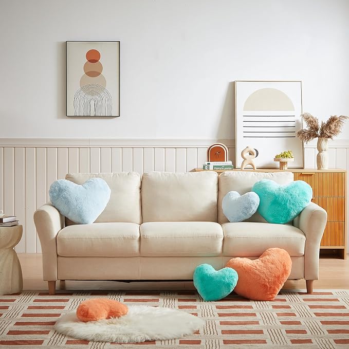EastTree Heart Pillows, Love Throw Pillows Gifts, Ultra Soft Faux Rabbit Fur - Image 3