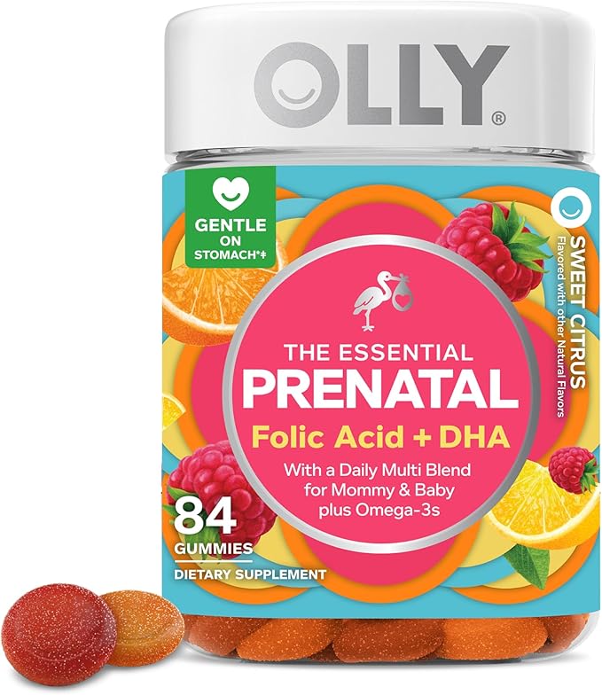 OLLY Essential Prenatal Gummy Multivitamin, Folic Acid, Vitamin D, Omega 3 DHA by OLLY