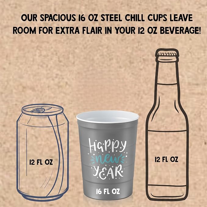 16 oz. Party Cups 'Happy New Year' Champagne Design - Image 4