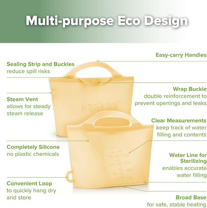 Haakaa Silicone Microwave Steamer & Steriliser Bag, 70oz/2000ml Large Capacity - Image 4
