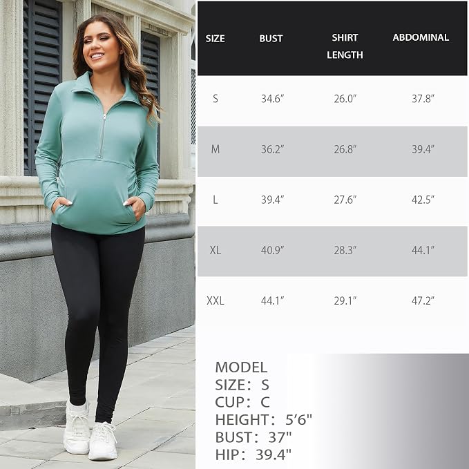 GINKANA Maternity Women's Long Sleeve Shirt Half Zipper Lapel Lightweight - Image 7