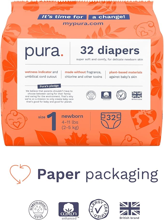 Pura Size 1 Eco-Friendly Diapers Hypoallergenic, Soft Organic Cotton Comfort - Image 2
