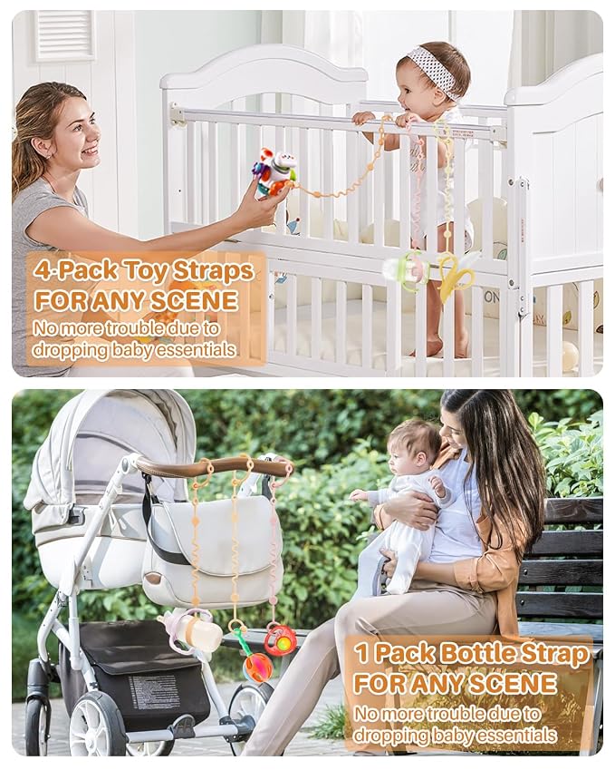 Toy Straps for Baby, Silicone Baby Tether Pacifier Clip, No Throw Baby Travel - Image 7