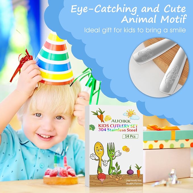 14-Piece Toddler Flatware, Kids Utensils Stainless Steel Cutlery Set, Children - Image 7