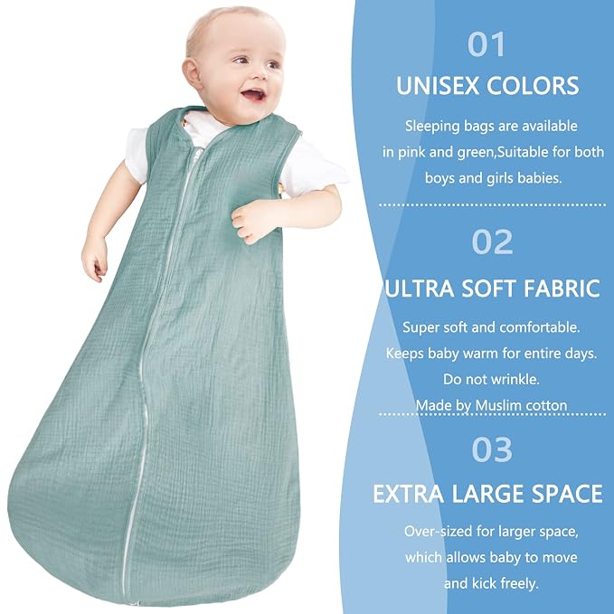 2 Pack Baby Sleep Sack 18-24 Months 100% Organic Cotton Muslin Baby Sleeping - Image 7