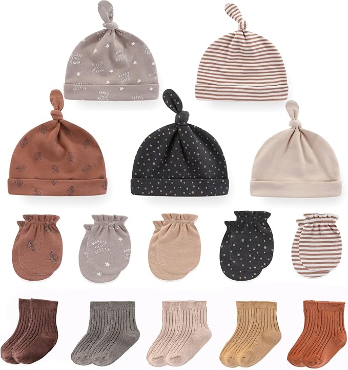 Newborn Baby Boy Girl Caps Mittens Socks Set Cotton Baby Essentials Accessories by MAMIMAKA