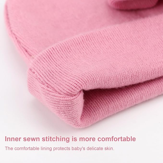 BQUBO Newborn Baby Girls Hats Mittens Set Hospital Hat Beanie Infant Bow Hats - Image 5