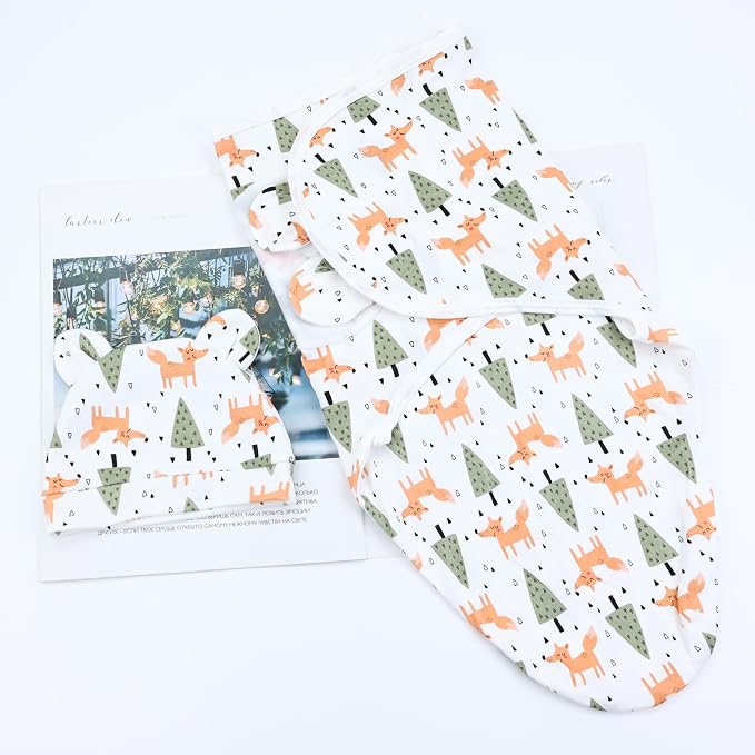 Cinaci 2 Pieces Adjustable Soft Cotton Baby Swaddle Sleep Sacks Hats Newborn - Image 7