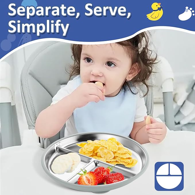 Stainless Steel Suction Plates for Toddlers, Non Toxic Non Slip Portion Control - Image 4