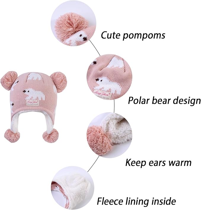 LANGZHEN Toddler Kids Infant Winter Hat, Earflap Knit Warm Cap Fleece Lined - Image 5