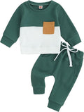 Toddler Baby Boy Fall Clothes Waffle Contrast Color Sweatshirt Pants Sets by GGBNOMER