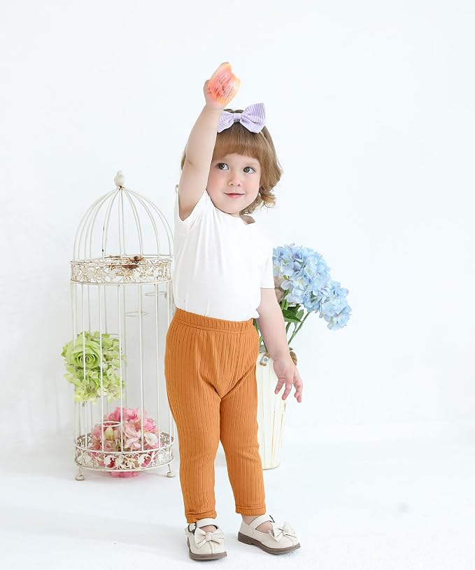 Baby and Toddler Girl's 5 Pack Cotton Ribbed Pull On Pants Leggings 0-4 Years - Image 6