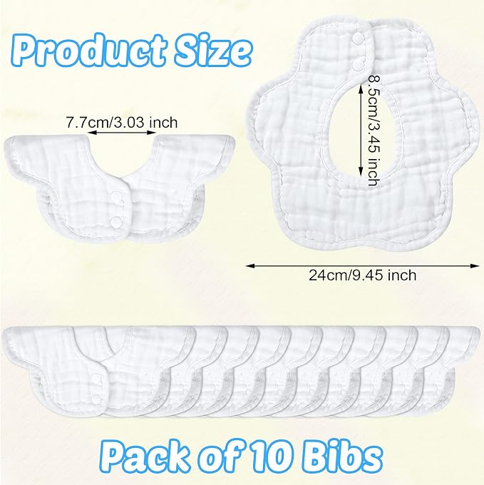 Geyoga 10 Pcs Baby Bibs 360° Rotate Baby Bandana Muslin Drool Bibs Petal Bibs - Image 2