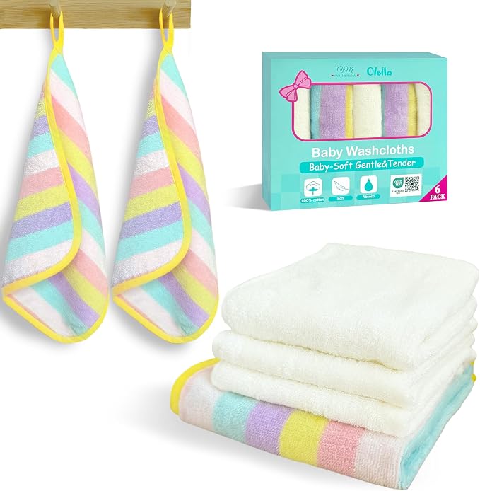 VOOVA & MOVAS 6 Pack 100% Cotton Baby Washcloths | 12x12 Inches | Highly by VOOVAMOVAS
