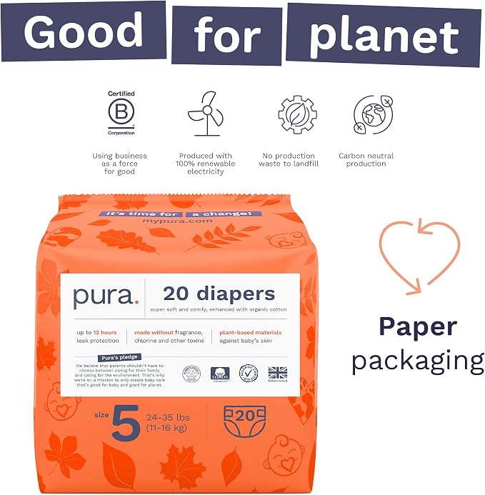 Pura Size 5 Eco-Friendly Diapers Totally Chlorine Free, Hypoallergenic - Image 4
