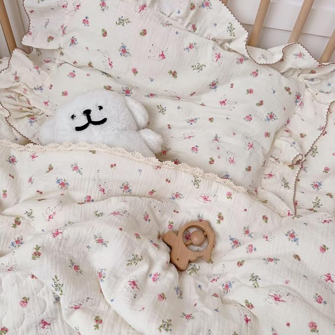 BuLuTu 2 Layers Muslin Cotton Toddler Pillowcase, Cute Pink Flower - Image 7