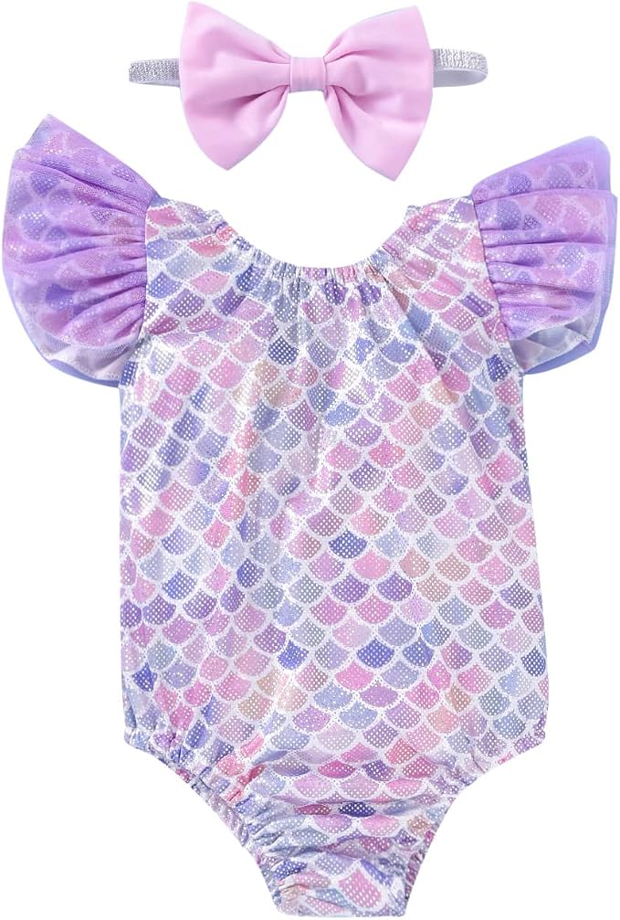 Toddler Girl Baby Ruffles Mermaid Fish Scale Swimsuit One Piece Swimwear by Hiha