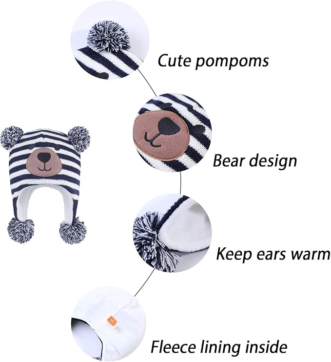 LANGZHEN Toddler Kids Infant Winter Hat, Earflap Knit Warm Cap Fleece Lined - Image 5