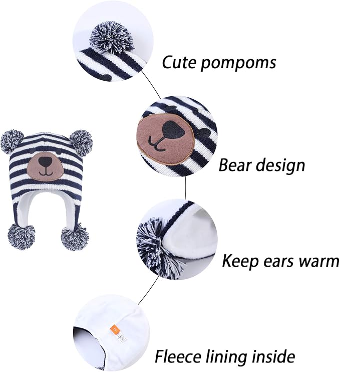 LANGZHEN Toddler Kids Infant Winter Hat, Earflap Knit Warm Cap Fleece Lined - Image 3