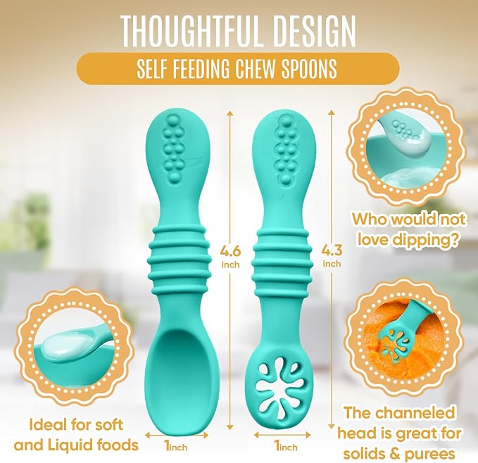 4pc Silicone Baby Spoons Self Feeding Baby Utensils 6-12 Months - Image 3