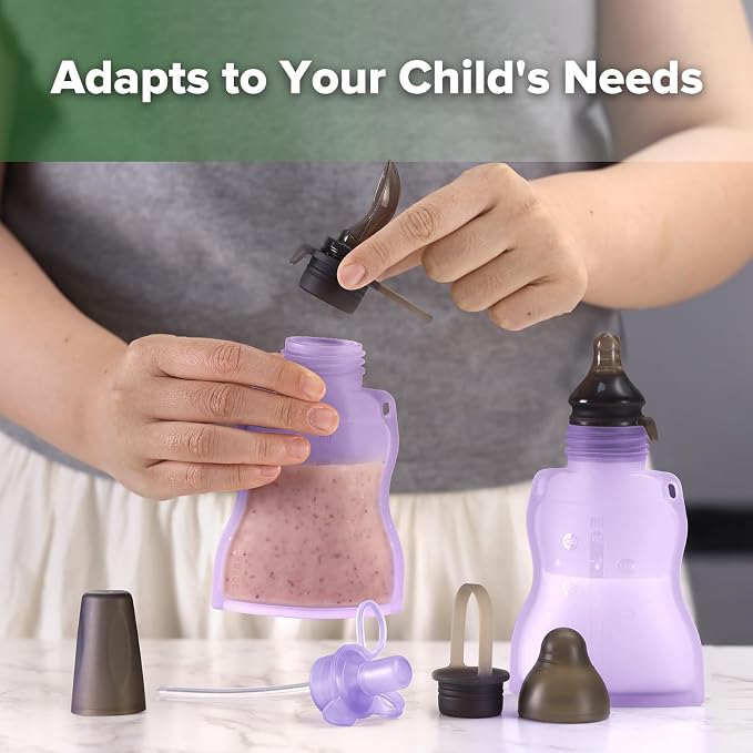 haakaa Baby Food Pouch Refillable Baby Squeeze Silicone Yummy Pouch, Soft - Image 7