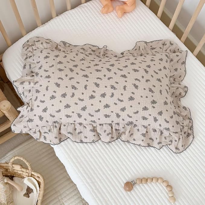 BuLuTu Blue Orchid Flower with Dots Design Toddler Pillow Case Crib Size by BuLuTu