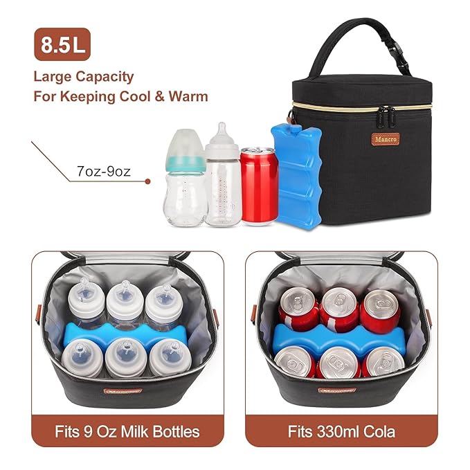 Mancro Baby Bottle Cooler Bag for Breast Milk, Includes Ice Pack, Fits 6 x 9oz - Image 4