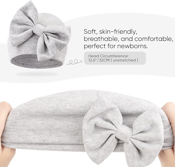 BQUBO Newborn Baby Hats Mittens Set Hospital Hat Beanie Infant Bow Hats Baby - Image 7
