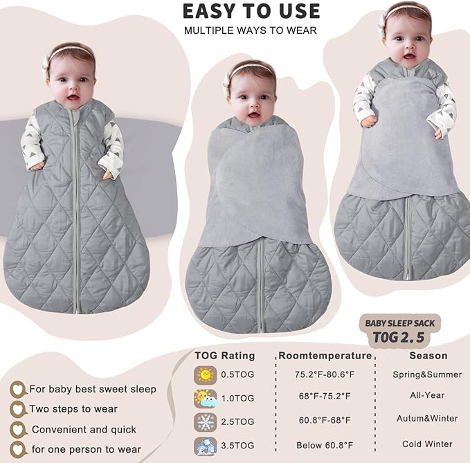 Newborn Sleep Sack Baby Swaddle, 3-Way Adjustable Wearable Blanket, Swaddling - Image 3