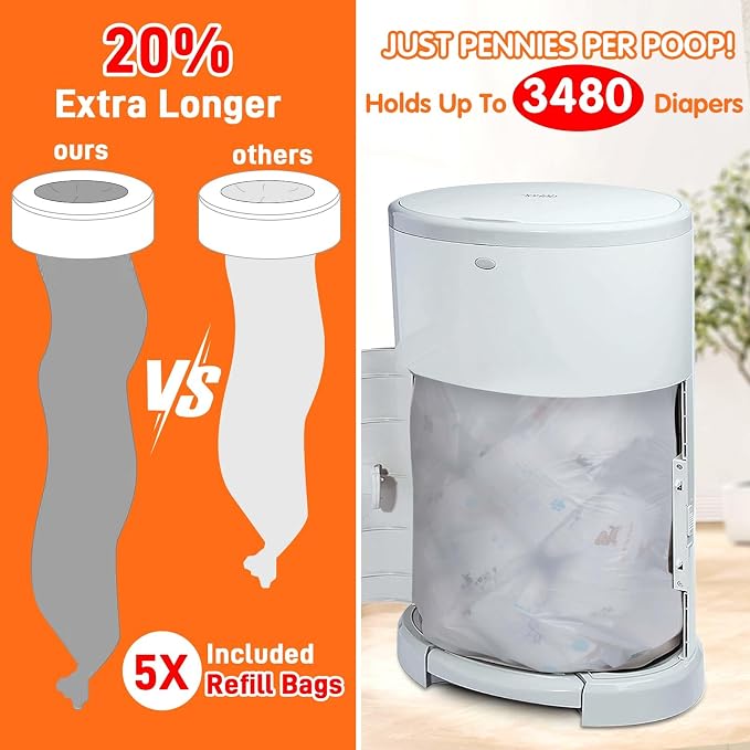 5 Pack Refills Compatible with DEKOR PLUS Diaper Pails | 20% Extra Length - Image 3