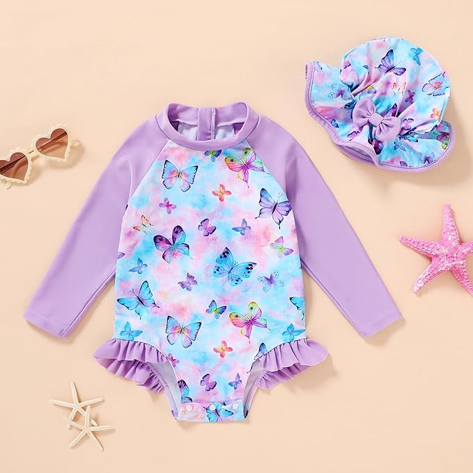 Infant Baby Girl Swimsuit One-Piece Long Sleeve Rash Guard - Image 3